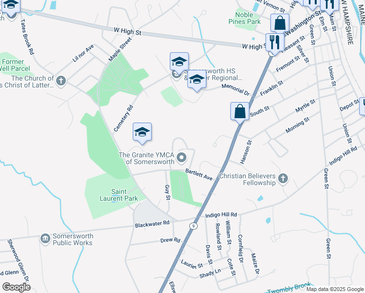 map of restaurants, bars, coffee shops, grocery stores, and more near 32 Chadwick Lane in Somersworth