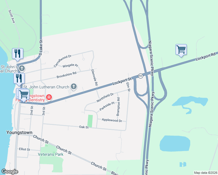 map of restaurants, bars, coffee shops, grocery stores, and more near 571 Lockport Street in Youngstown