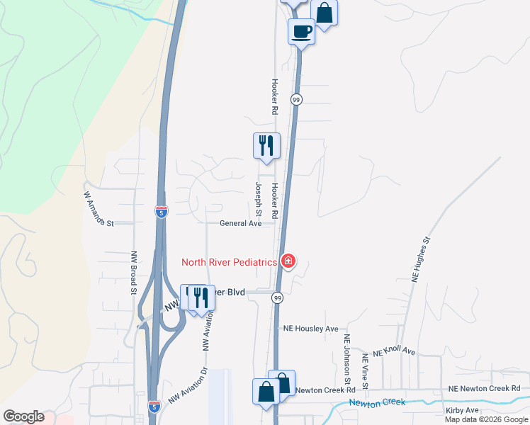 map of restaurants, bars, coffee shops, grocery stores, and more near 3640 Joseph Street in Roseburg