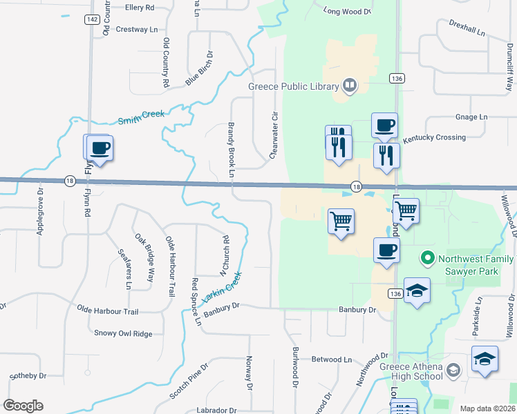 map of restaurants, bars, coffee shops, grocery stores, and more near 50 Torrey Pine Drive in Rochester