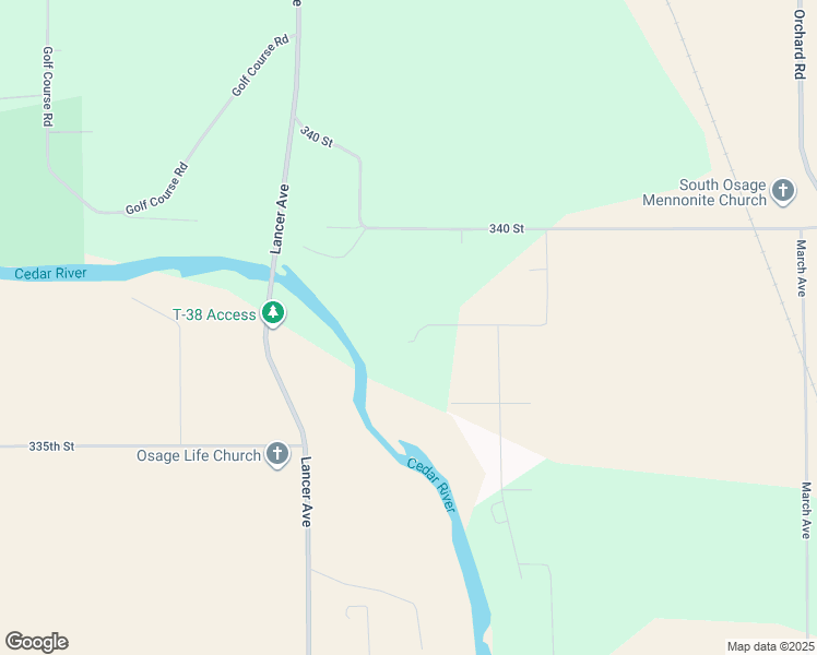 map of restaurants, bars, coffee shops, grocery stores, and more near 2110 338th Street in Osage