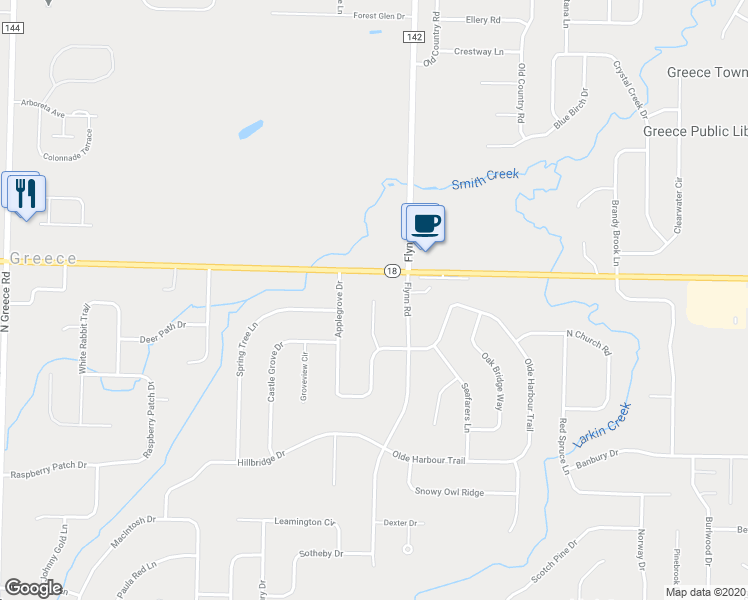 map of restaurants, bars, coffee shops, grocery stores, and more near 70 Olde Tavern Circle in Rochester