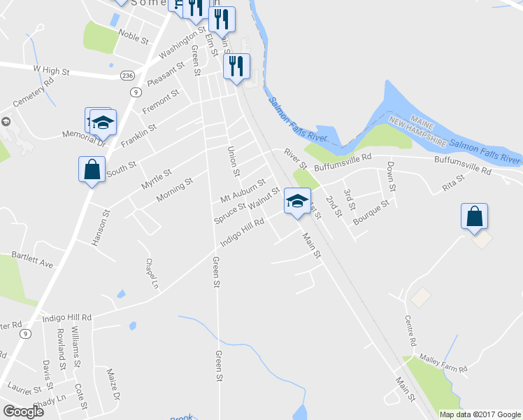 map of restaurants, bars, coffee shops, grocery stores, and more near 7 Congress Street in Somersworth