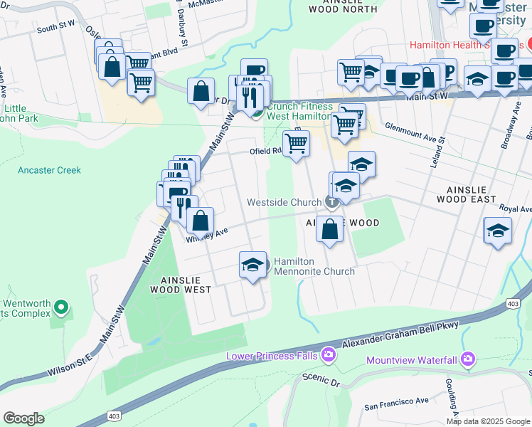 map of restaurants, bars, coffee shops, grocery stores, and more near 340 Whitney Avenue in Hamilton