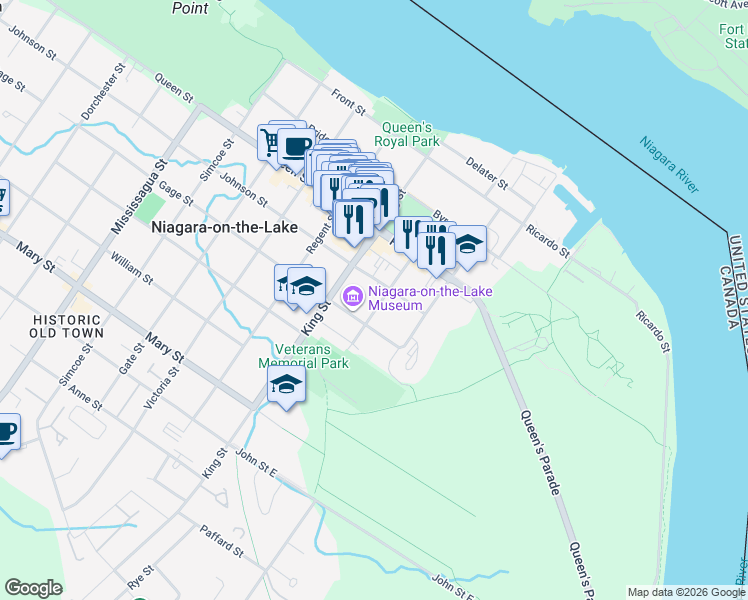 map of restaurants, bars, coffee shops, grocery stores, and more near 267 Davy Street in Niagara-on-the-Lake