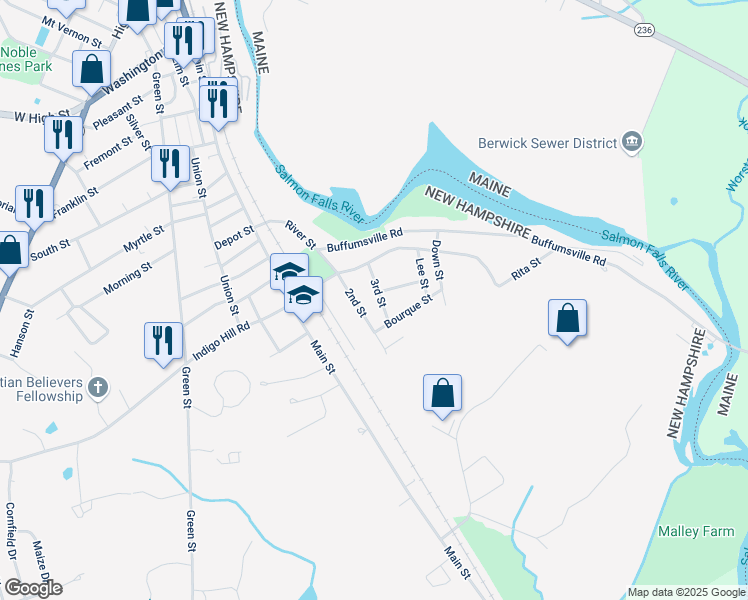 map of restaurants, bars, coffee shops, grocery stores, and more near 20 2nd Street in Somersworth