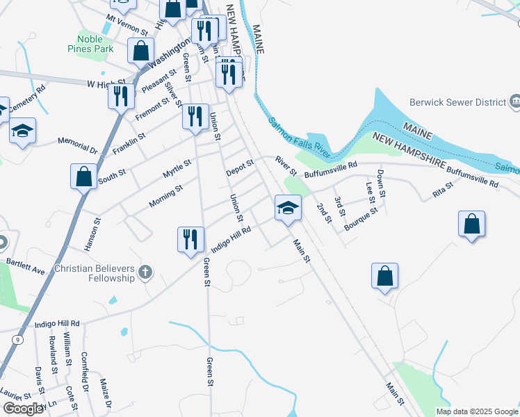 map of restaurants, bars, coffee shops, grocery stores, and more near 7 Congress Street in Somersworth