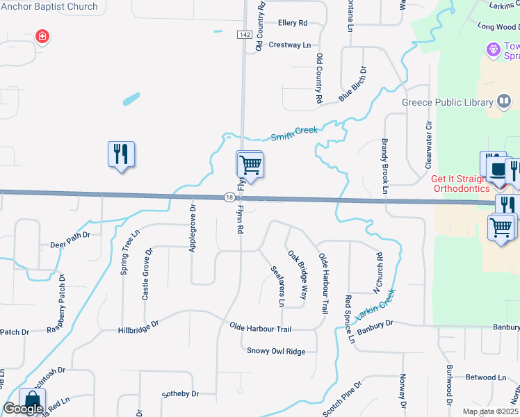 map of restaurants, bars, coffee shops, grocery stores, and more near 1166 Flynn Road in Rochester