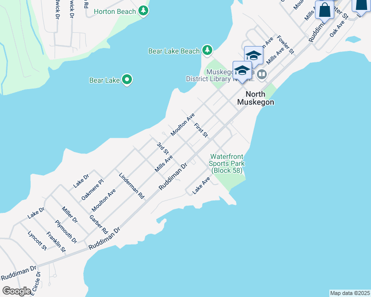 map of restaurants, bars, coffee shops, grocery stores, and more near 413 2nd Street in Muskegon