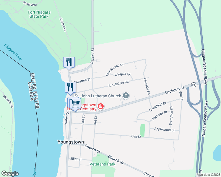 map of restaurants, bars, coffee shops, grocery stores, and more near 365 Brookshire Road in Youngstown