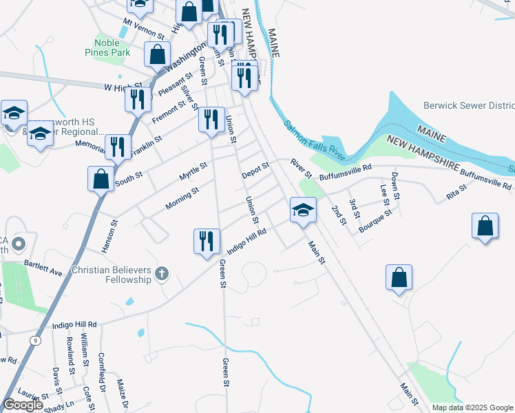 map of restaurants, bars, coffee shops, grocery stores, and more near 7 Congress Street in Somersworth