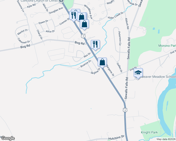 map of restaurants, bars, coffee shops, grocery stores, and more near 21 Skyline Drive in Concord