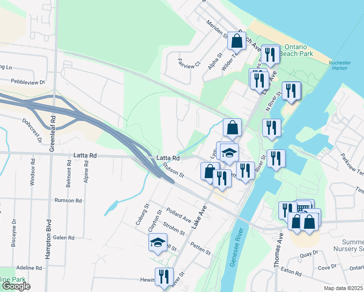 map of restaurants, bars, coffee shops, grocery stores, and more near 49 Spanish Trail in Rochester