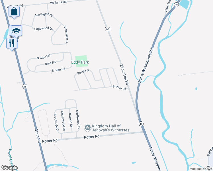 map of restaurants, bars, coffee shops, grocery stores, and more near 8092 Russell Avenue in Rome