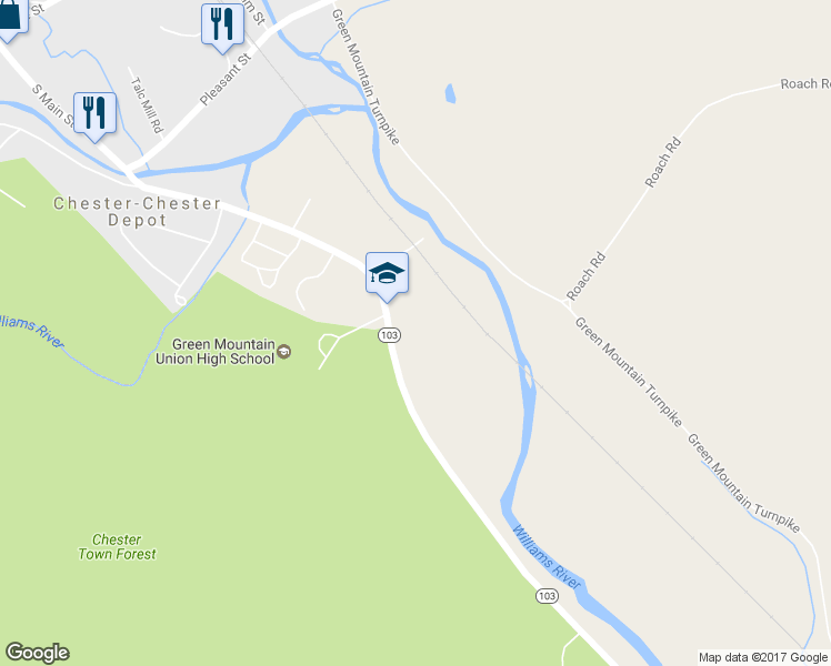 map of restaurants, bars, coffee shops, grocery stores, and more near 769 Vermont 103 in Chester