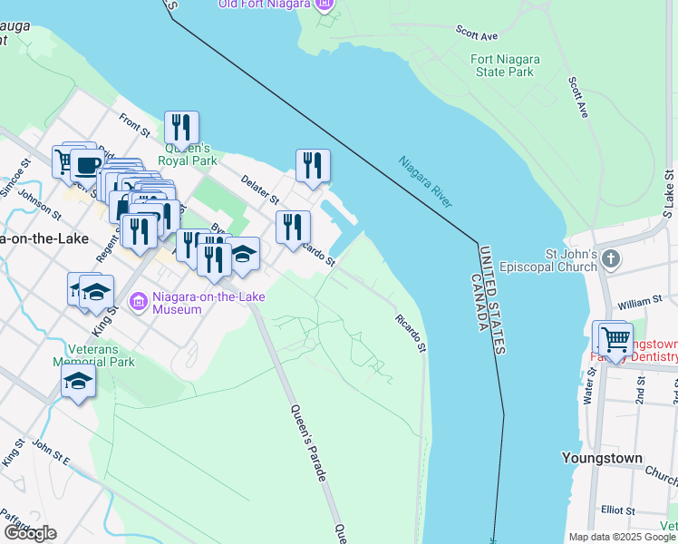 map of restaurants, bars, coffee shops, grocery stores, and more near 222 Ricardo Street in Niagara-on-the-Lake