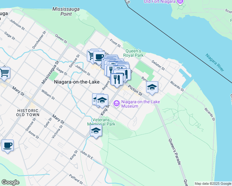 map of restaurants, bars, coffee shops, grocery stores, and more near 19 Johnson Street in Niagara-on-the-Lake