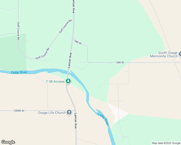 map of restaurants, bars, coffee shops, grocery stores, and more near 2110 338th Street in Osage