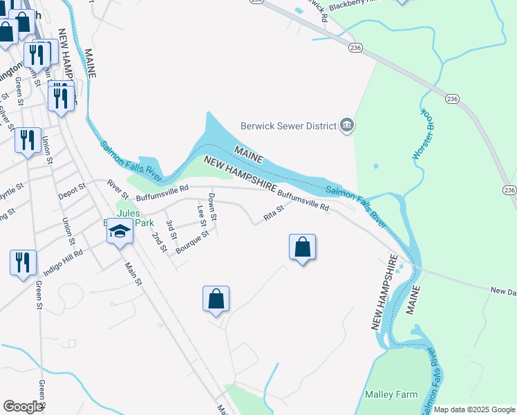 map of restaurants, bars, coffee shops, grocery stores, and more near 8 Rita Street in Somersworth