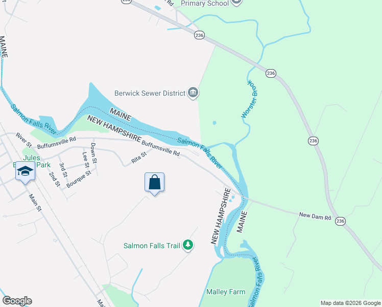 map of restaurants, bars, coffee shops, grocery stores, and more near 82 Olde Mill Road in Somersworth