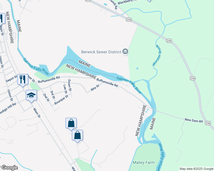 map of restaurants, bars, coffee shops, grocery stores, and more near 73 Buffumsville Road in Somersworth