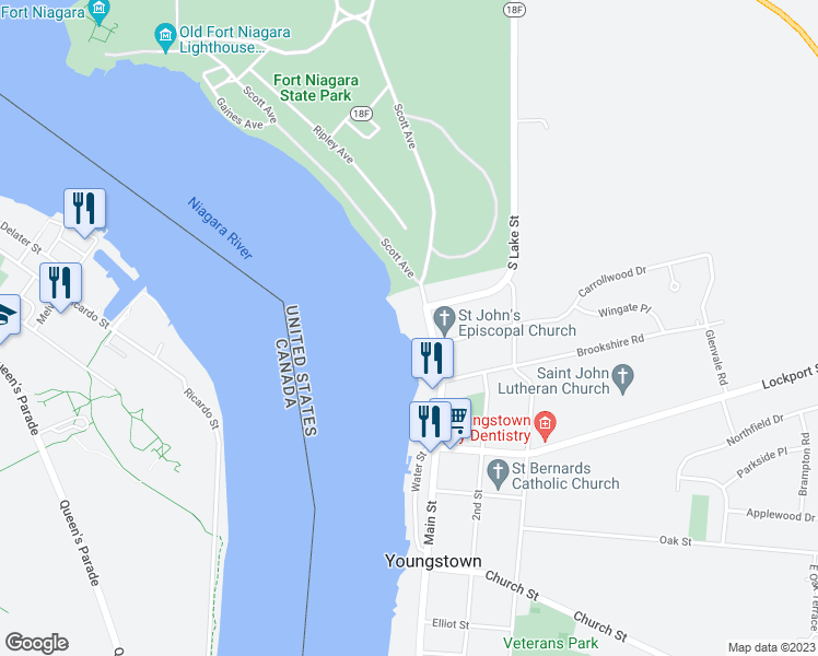 map of restaurants, bars, coffee shops, grocery stores, and more near 1 Main Street in Youngstown