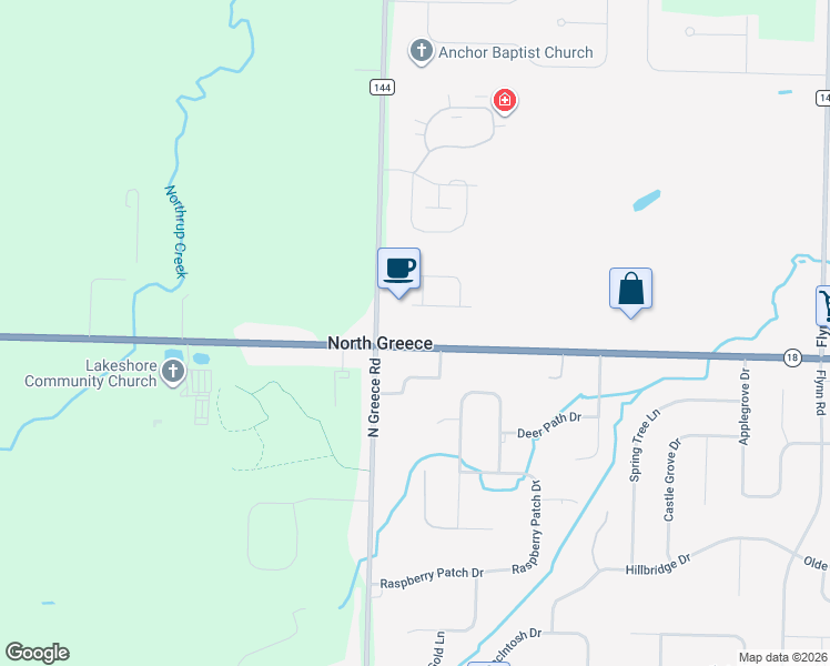 map of restaurants, bars, coffee shops, grocery stores, and more near 3546 Latta Road in Rochester