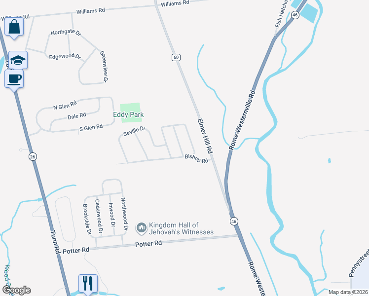 map of restaurants, bars, coffee shops, grocery stores, and more near 8092 Russell Avenue in Rome