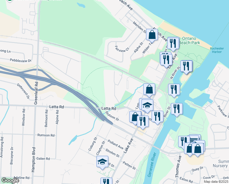 map of restaurants, bars, coffee shops, grocery stores, and more near 2 Spanish Trail in Rochester