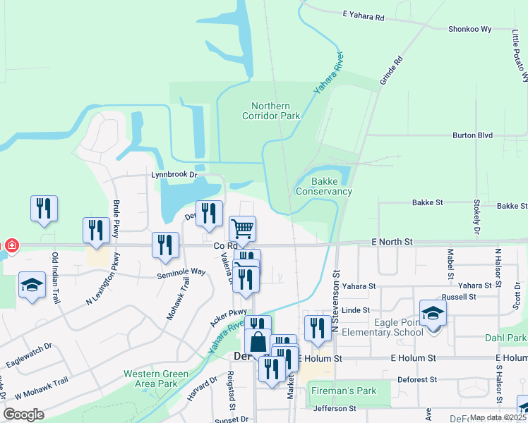 map of restaurants, bars, coffee shops, grocery stores, and more near 509 North Main Street in DeForest