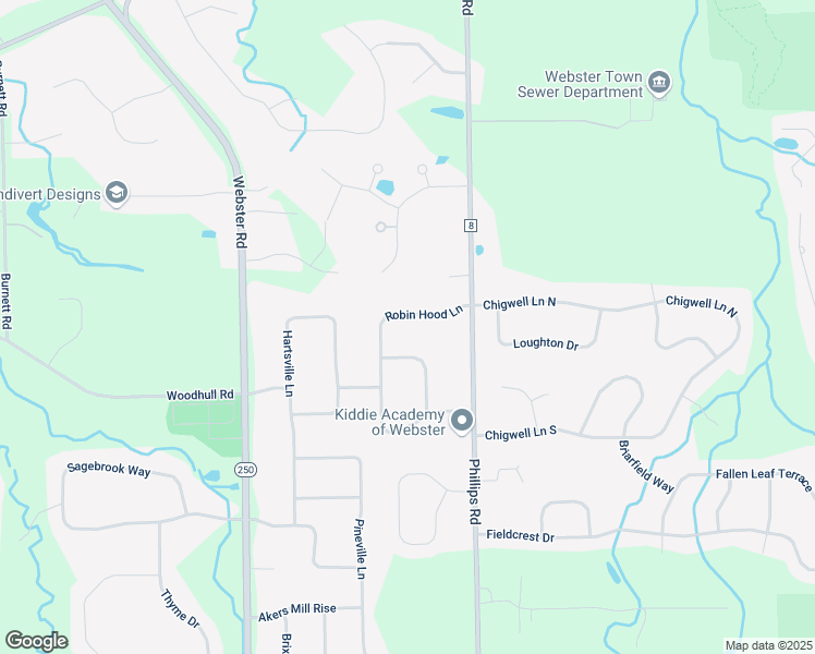 map of restaurants, bars, coffee shops, grocery stores, and more near 1349 Robin Hood Lane in Webster
