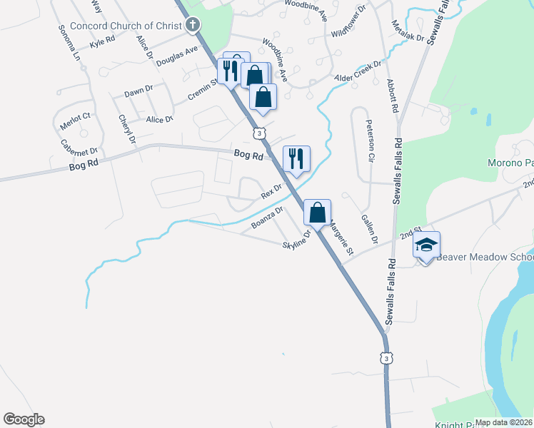 map of restaurants, bars, coffee shops, grocery stores, and more near 13 Flamingo Drive in Concord