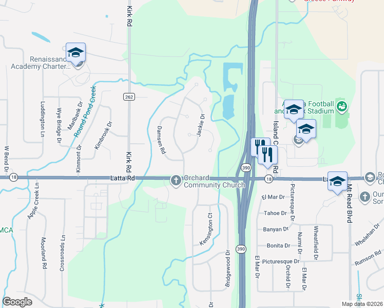 map of restaurants, bars, coffee shops, grocery stores, and more near 20 Mont Morency Drive in Rochester