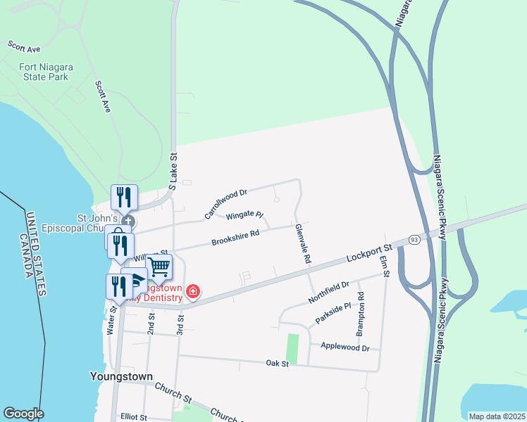 map of restaurants, bars, coffee shops, grocery stores, and more near 426 Wingate Place in Youngstown