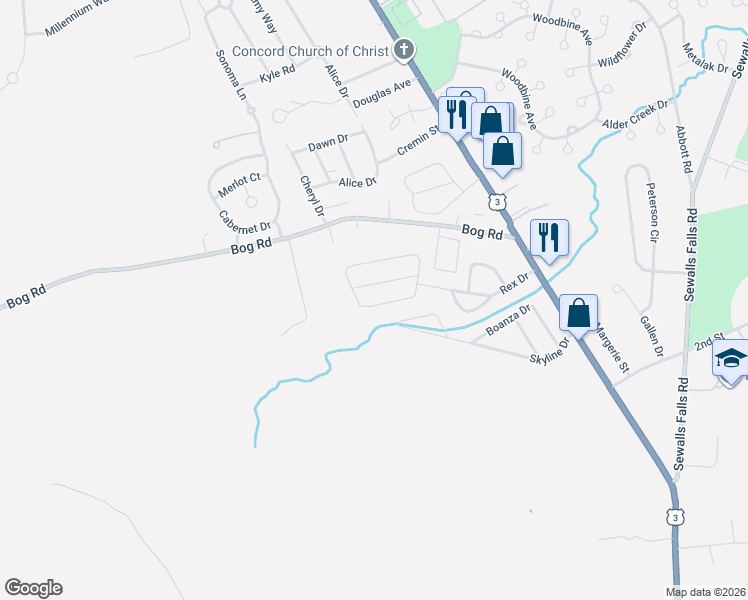 map of restaurants, bars, coffee shops, grocery stores, and more near 18 Monarch Drive in Concord