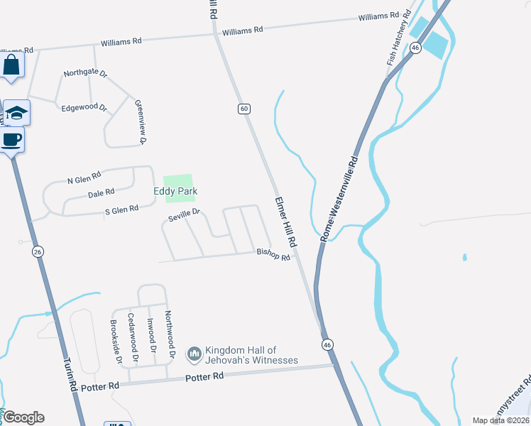 map of restaurants, bars, coffee shops, grocery stores, and more near 8127 Elmer Hill Road in Rome