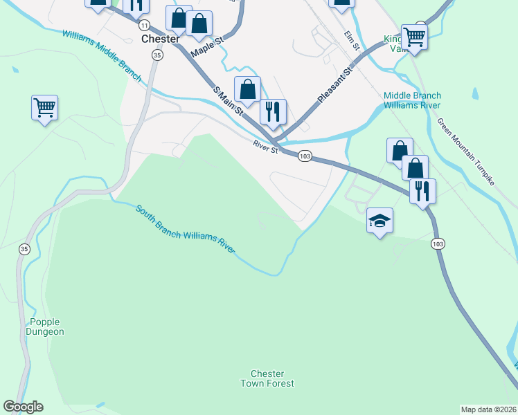 map of restaurants, bars, coffee shops, grocery stores, and more near 342 Marshall Road in Chester