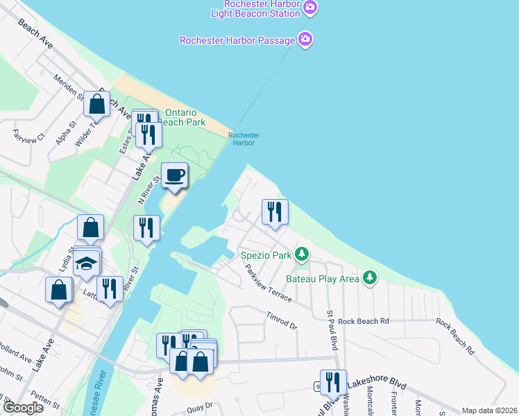 map of restaurants, bars, coffee shops, grocery stores, and more near 812 Westage at the Harbor in Rochester