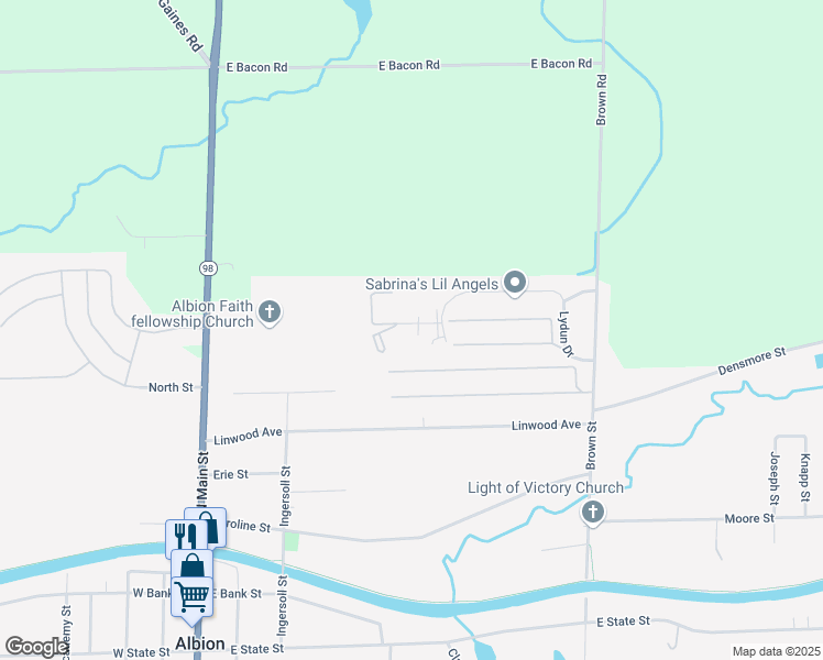 map of restaurants, bars, coffee shops, grocery stores, and more near 18 Lydun Dr Exd in Albion