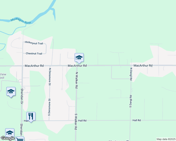 map of restaurants, bars, coffee shops, grocery stores, and more near 2887 MacArthur Road in Muskegon