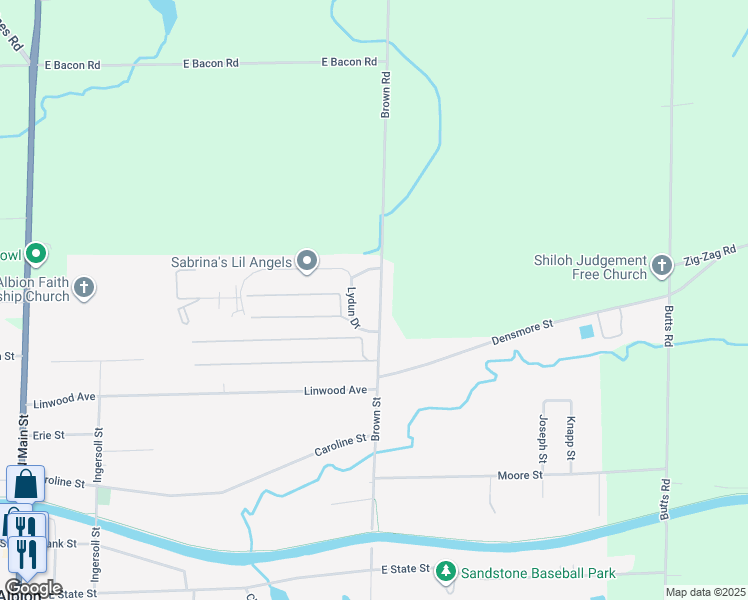 map of restaurants, bars, coffee shops, grocery stores, and more near 35 Brown Street in Albion