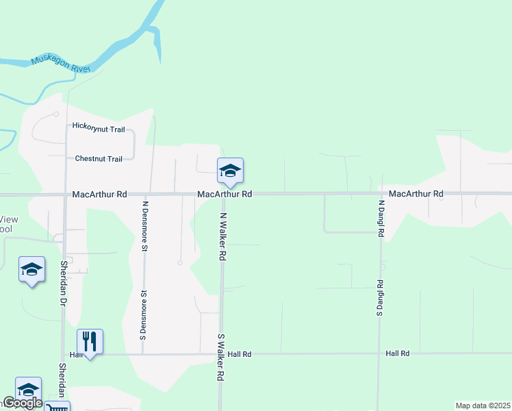 map of restaurants, bars, coffee shops, grocery stores, and more near 2887 MacArthur Road in Muskegon