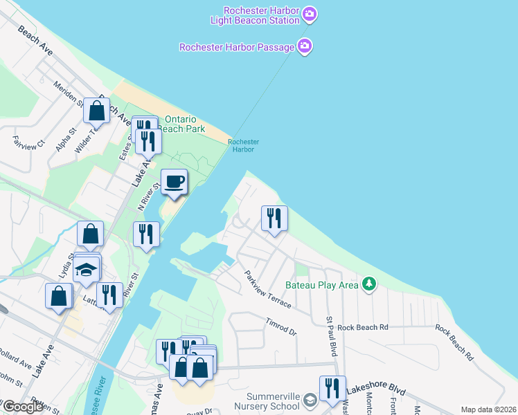map of restaurants, bars, coffee shops, grocery stores, and more near 812 Westage at the Harbor in Rochester