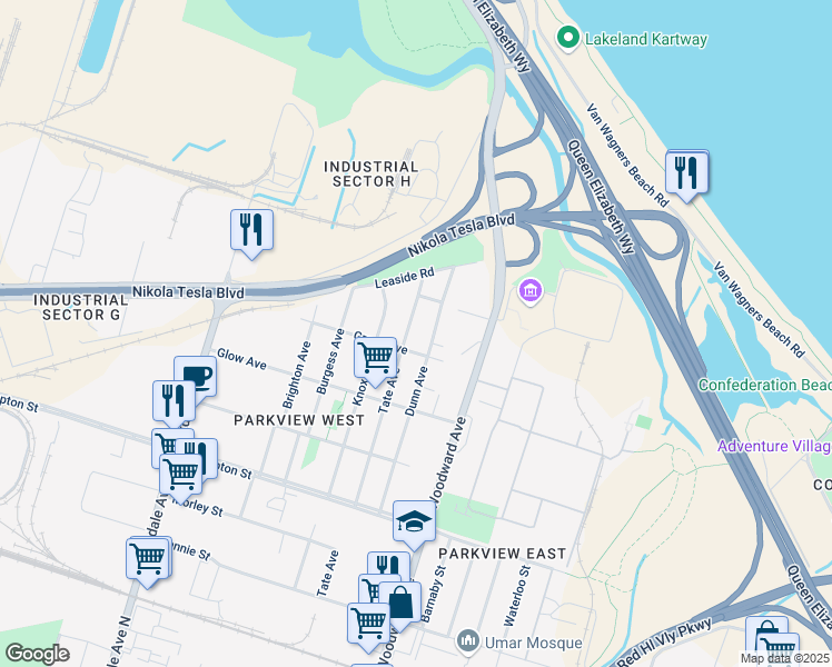 map of restaurants, bars, coffee shops, grocery stores, and more near in Hamilton