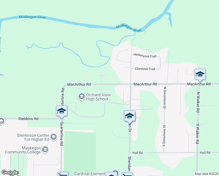 map of restaurants, bars, coffee shops, grocery stores, and more near 2283 MacArthur Road in Muskegon