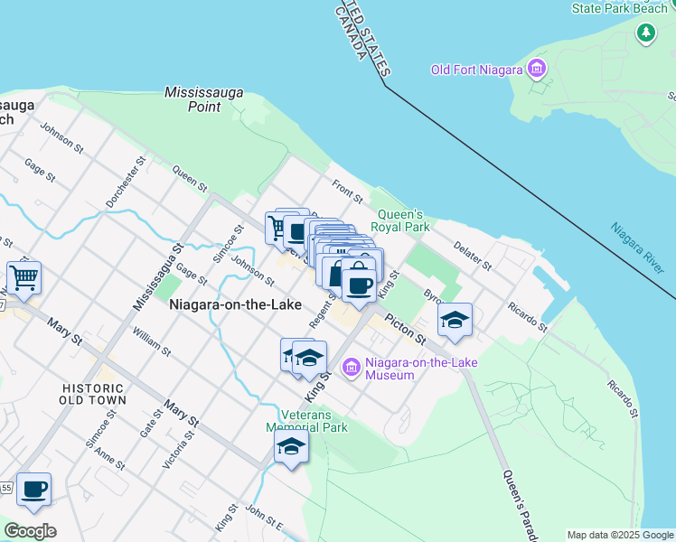 map of restaurants, bars, coffee shops, grocery stores, and more near 59 Queen Street in Niagara-on-the-Lake