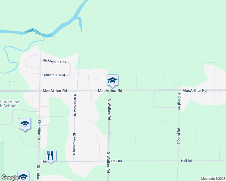 map of restaurants, bars, coffee shops, grocery stores, and more near 2820 Mac Arthur Road in Muskegon
