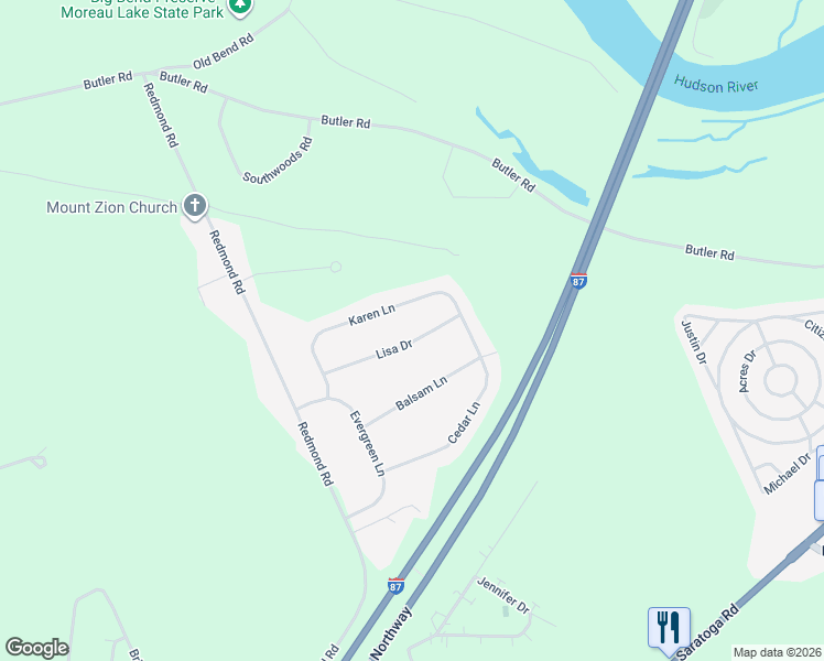 map of restaurants, bars, coffee shops, grocery stores, and more near 208 Lisa Drive in Gansevoort