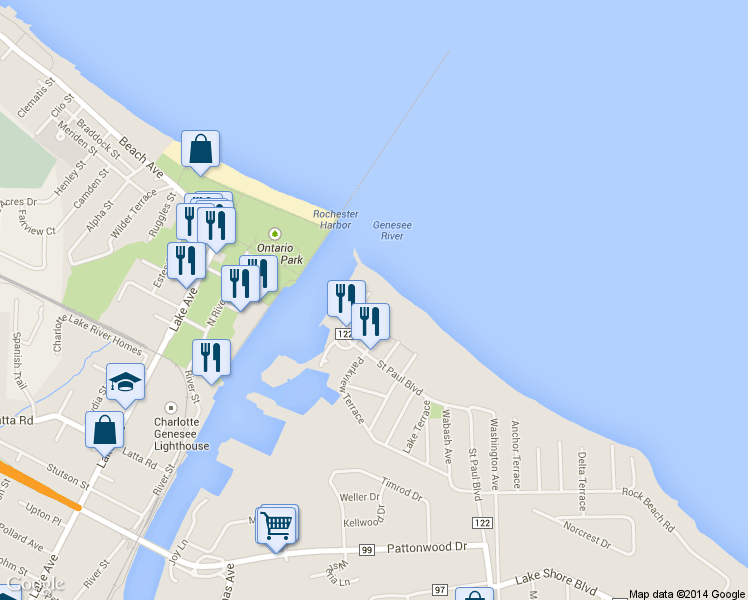 map of restaurants, bars, coffee shops, grocery stores, and more near 812 Westage at the Harbor in Rochester