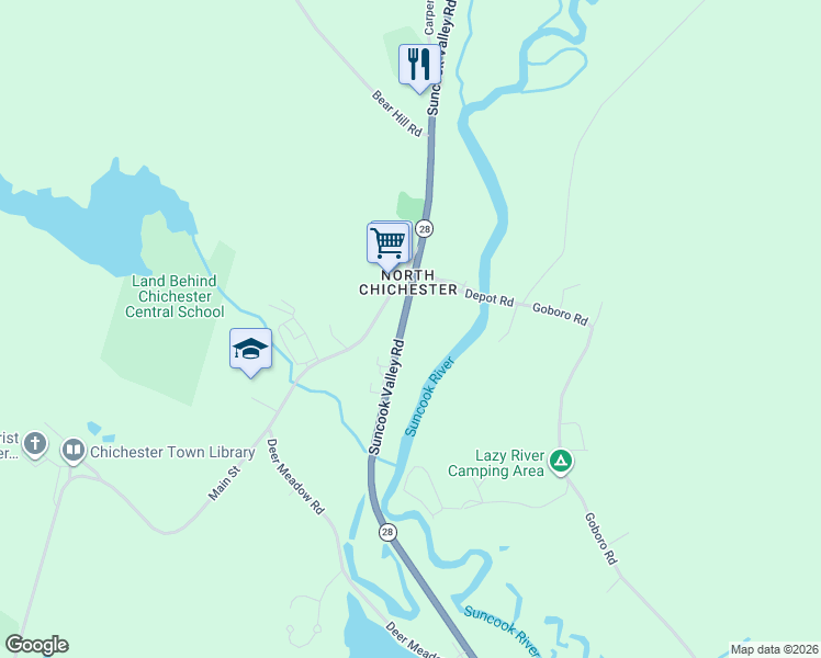 map of restaurants, bars, coffee shops, grocery stores, and more near 256 Main Street in Chichester